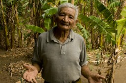 Mit Don Lolo auf seinem Feld. Platanos und andere Bananensorten hat es hier das ganze Jahr.